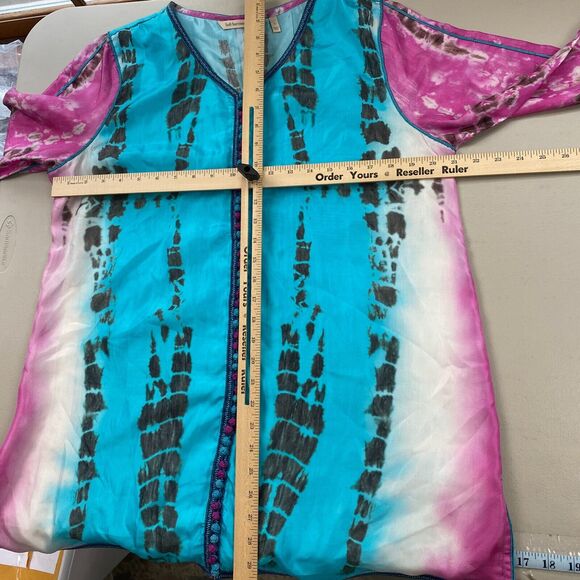 Soft Surroundings Silk Tunic Top Large Women Tie Dye Curacao Oversize Flowy Boho - Picture 8 of 13